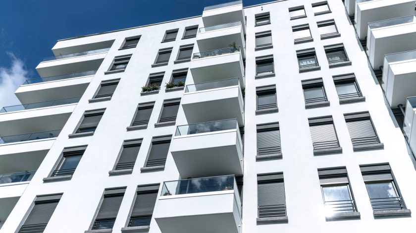 New white apartment house with balconies